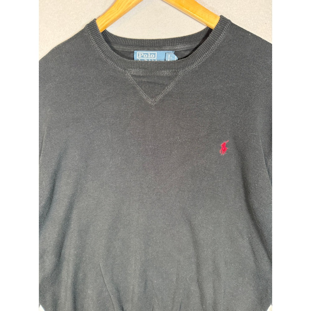 VTG Polo Ralph Lauren Mens XL Black Crewneck Sweater Logo V-Stitch Old Money